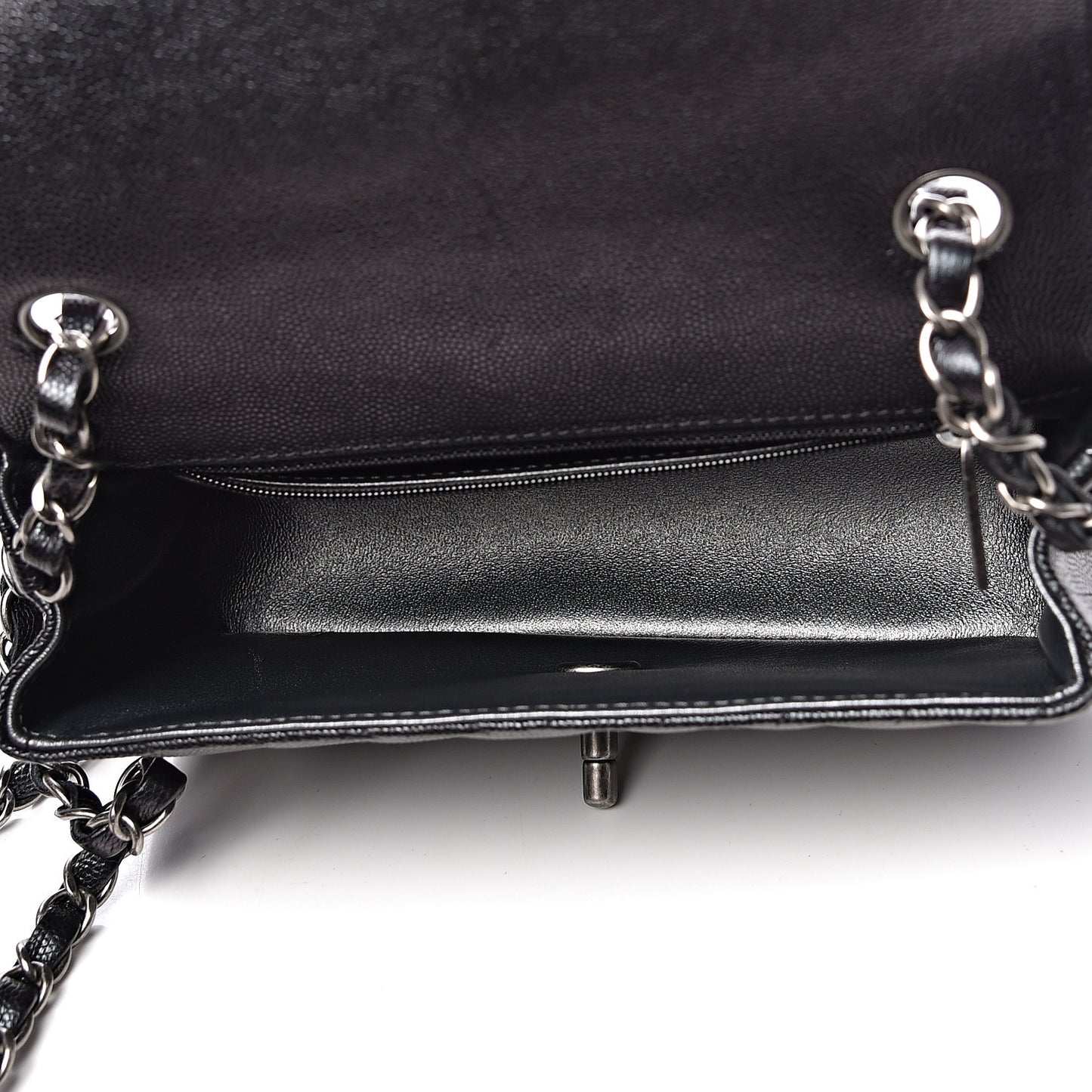 Iridescent Caviar Chevron Quilted Mini Rectangular Flap Black