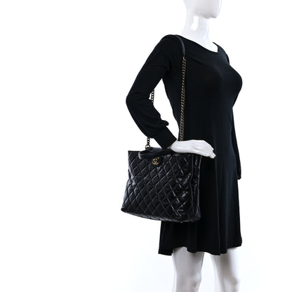 Chanel Glazed Calfskin Quilted Gold Bar Tote Black 2 of 10