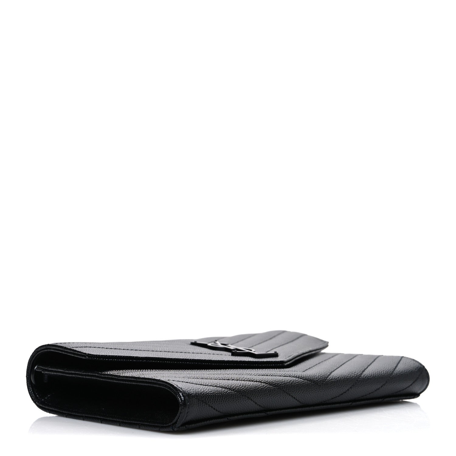 Saint Laurent Grain De Poudre Matelasse Chevron Monogram Monochrome Envelope Clutch Black 4 of 7
