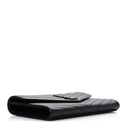 Saint Laurent Grain De Poudre Matelasse Chevron Monogram Monochrome Envelope Clutch Black 4 of 7
