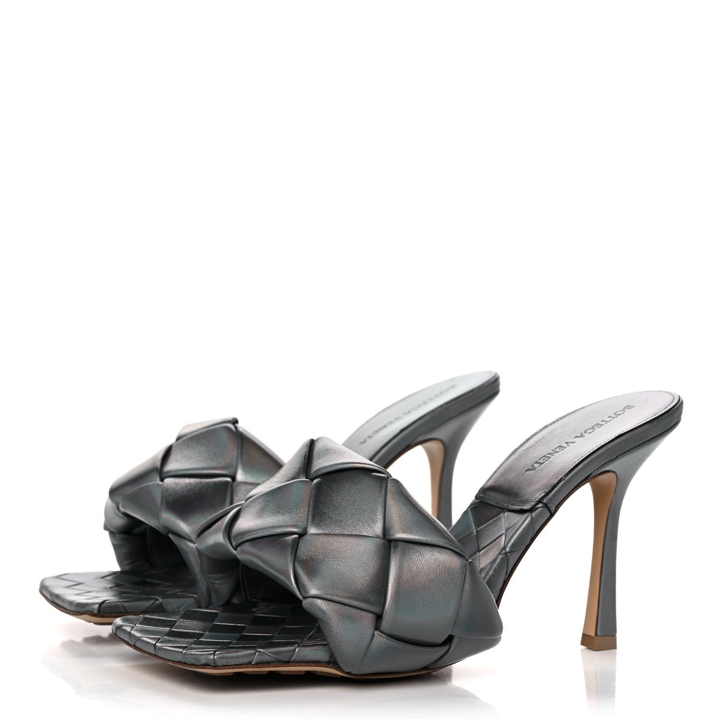 Laser Nappa Maxi Intrecciato Lido 90mm Mule Sandals 39 Oyster