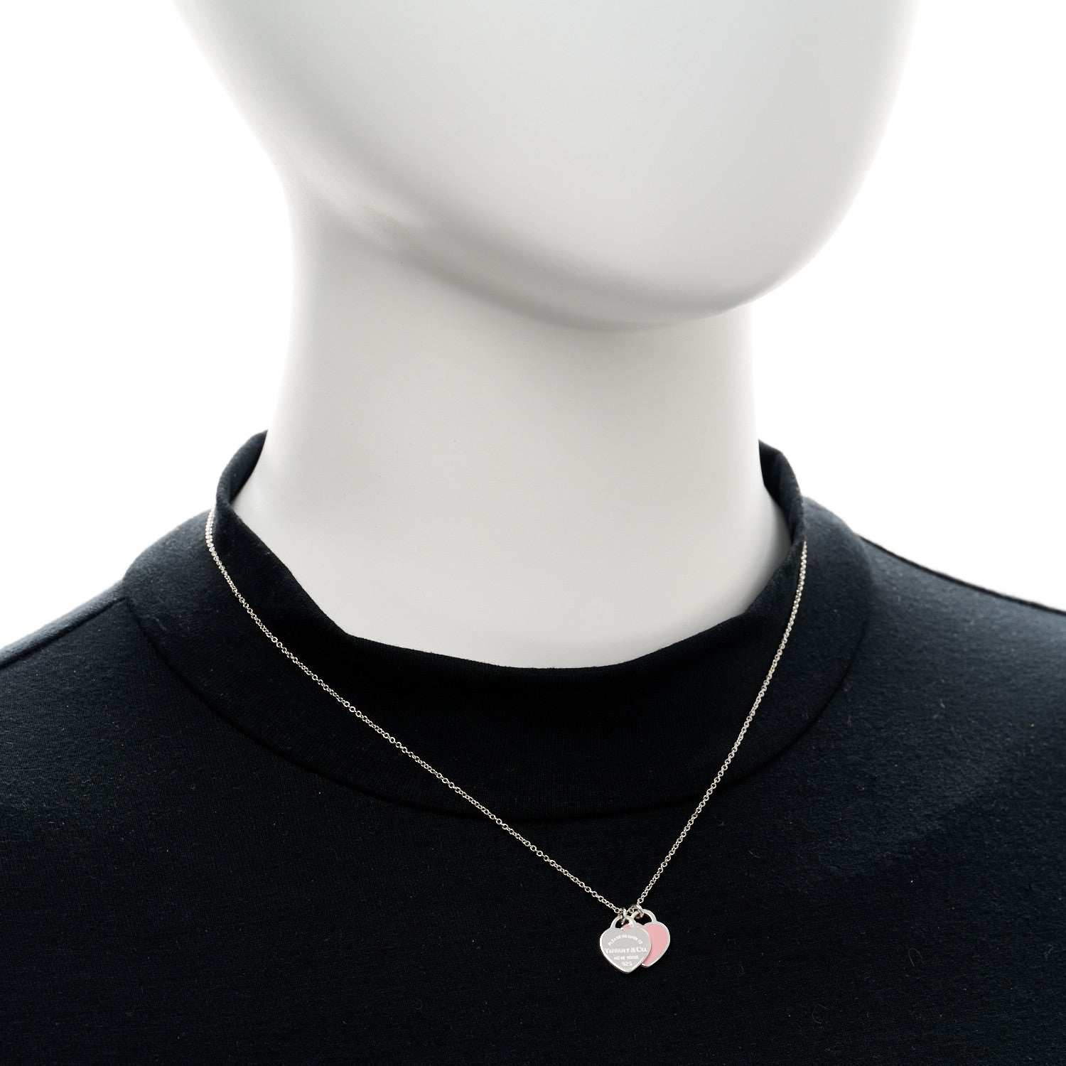 Tiffany Sterling Silver Enamel Return to Tiffany Double Heart Tag Pendant Necklace Pink 2 of 5