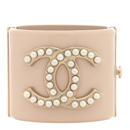 Chanel Resin Pearl CC Cuff Gold Pearly White Beige 1 of 5