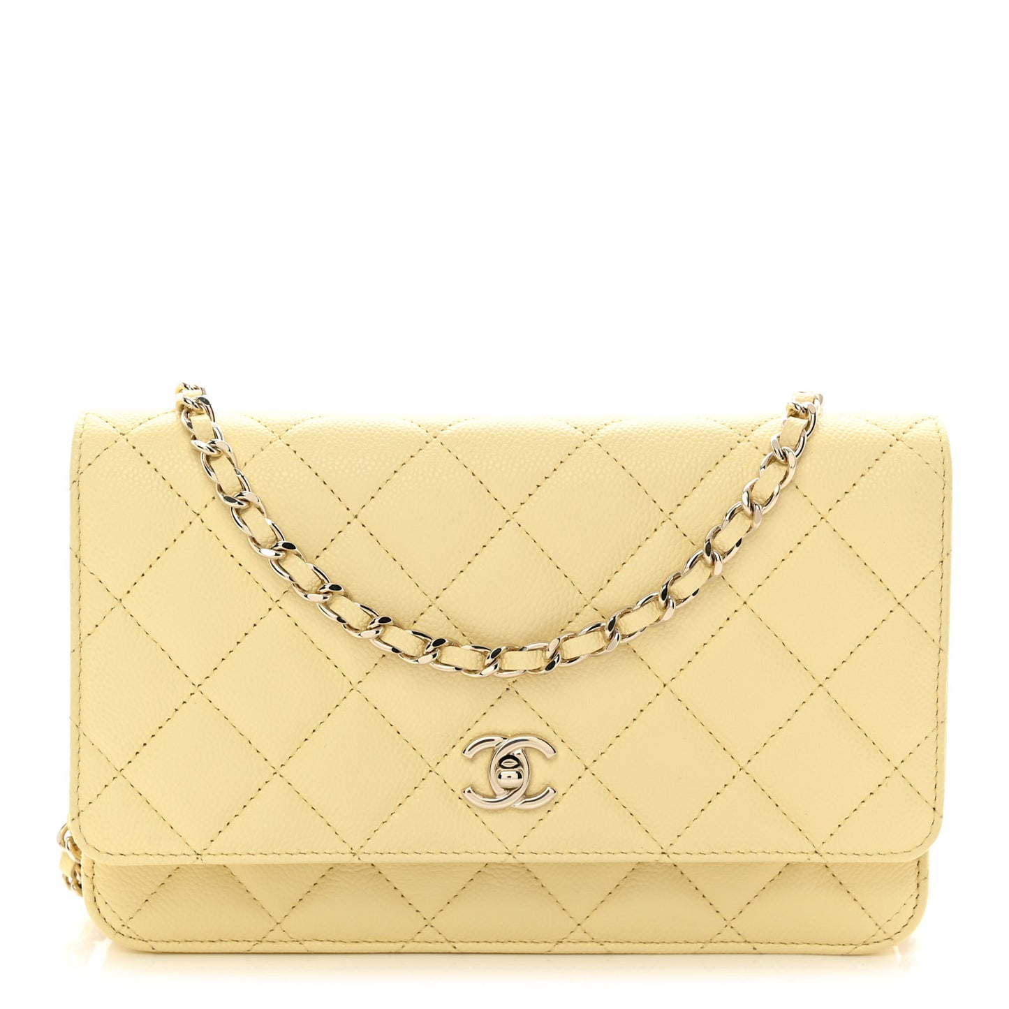 Caviar Quilted CC Turn Lock Wallet On Chain WOC Light Yellow