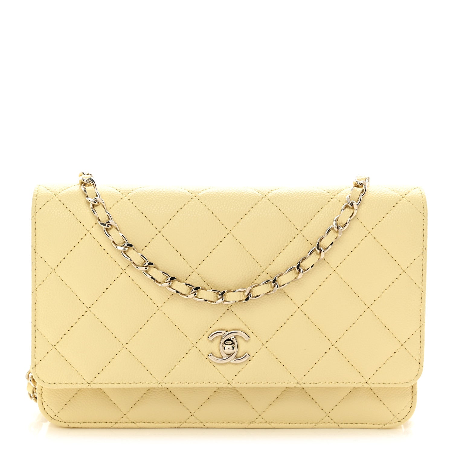 Chanel Caviar Quilted CC Turn Lock Wallet On Chain WOC Light Yellow 1 of 12