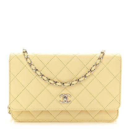 Chanel Caviar Quilted CC Turn Lock Wallet On Chain WOC Light Yellow 1 of 12