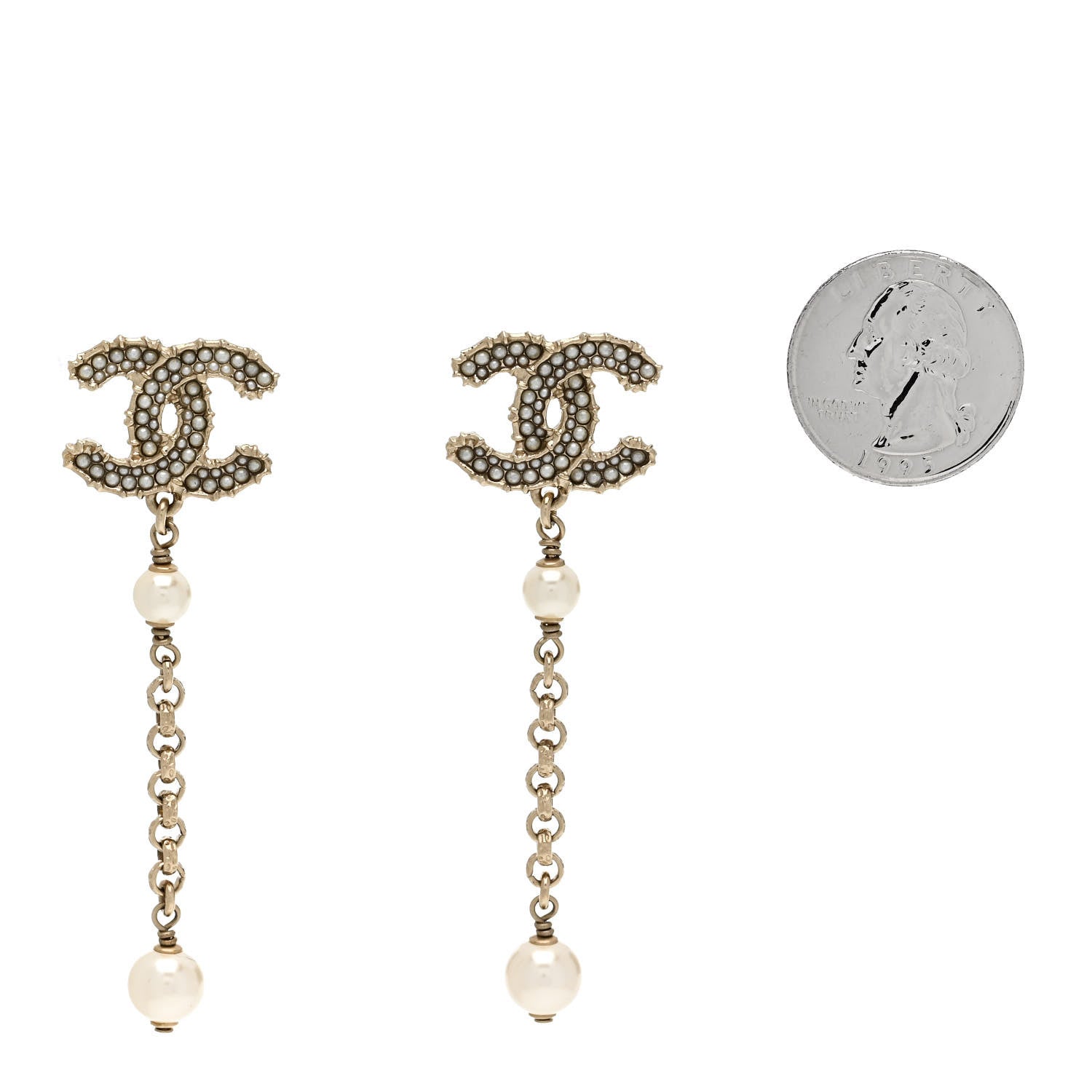 Chanel Pearl CC Chain Drop Earrings Gold 2 of 5