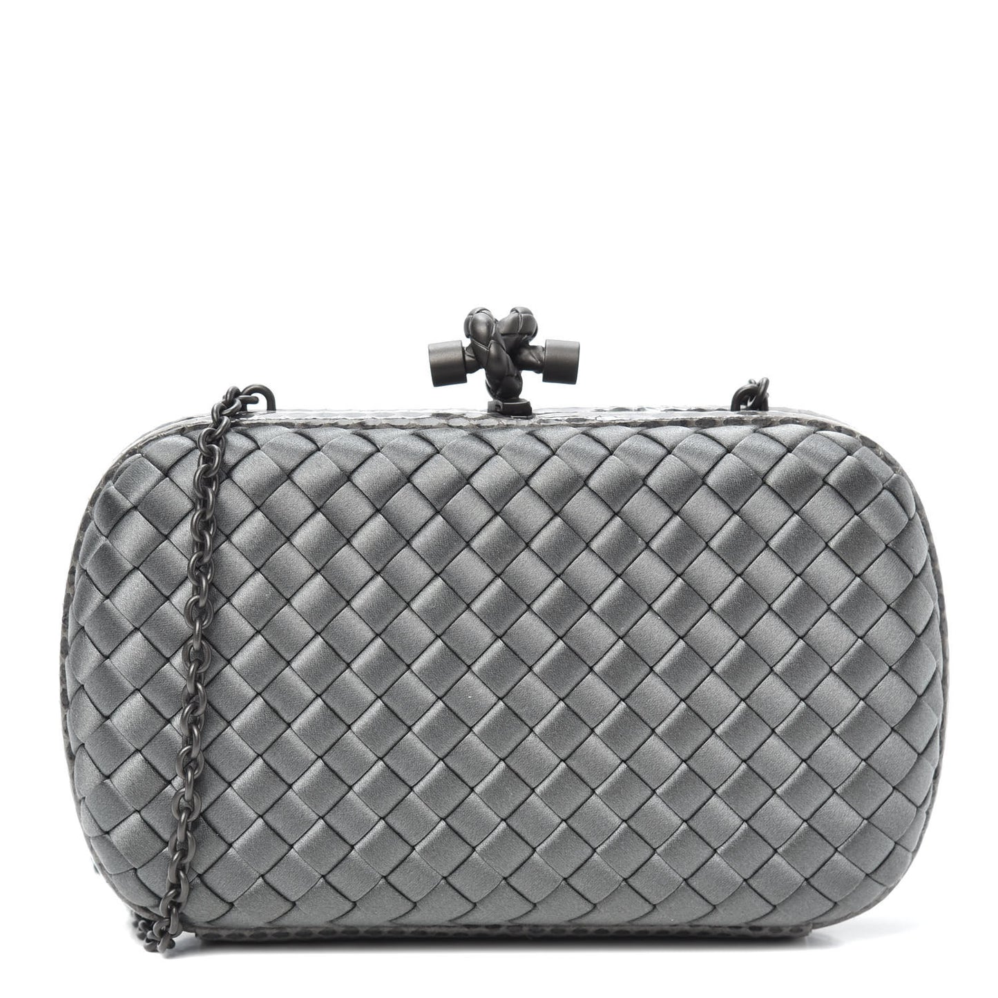 Satin Ayers Intrecciato Chain Knot Clutch Grey