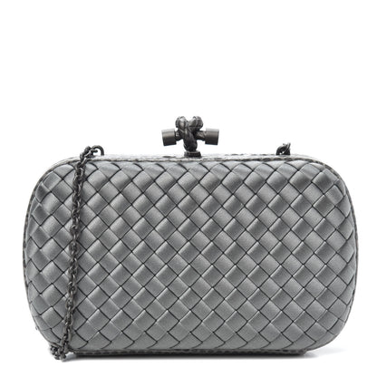 Bottega Veneta Satin Ayers Intrecciato Chain Knot Clutch Grey 1 of 9