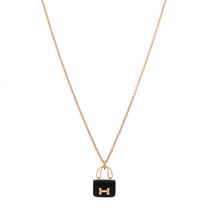 Hermes 18K Rose Gold Black Jade Constance Amulettes Pendant Necklace 1 of 3