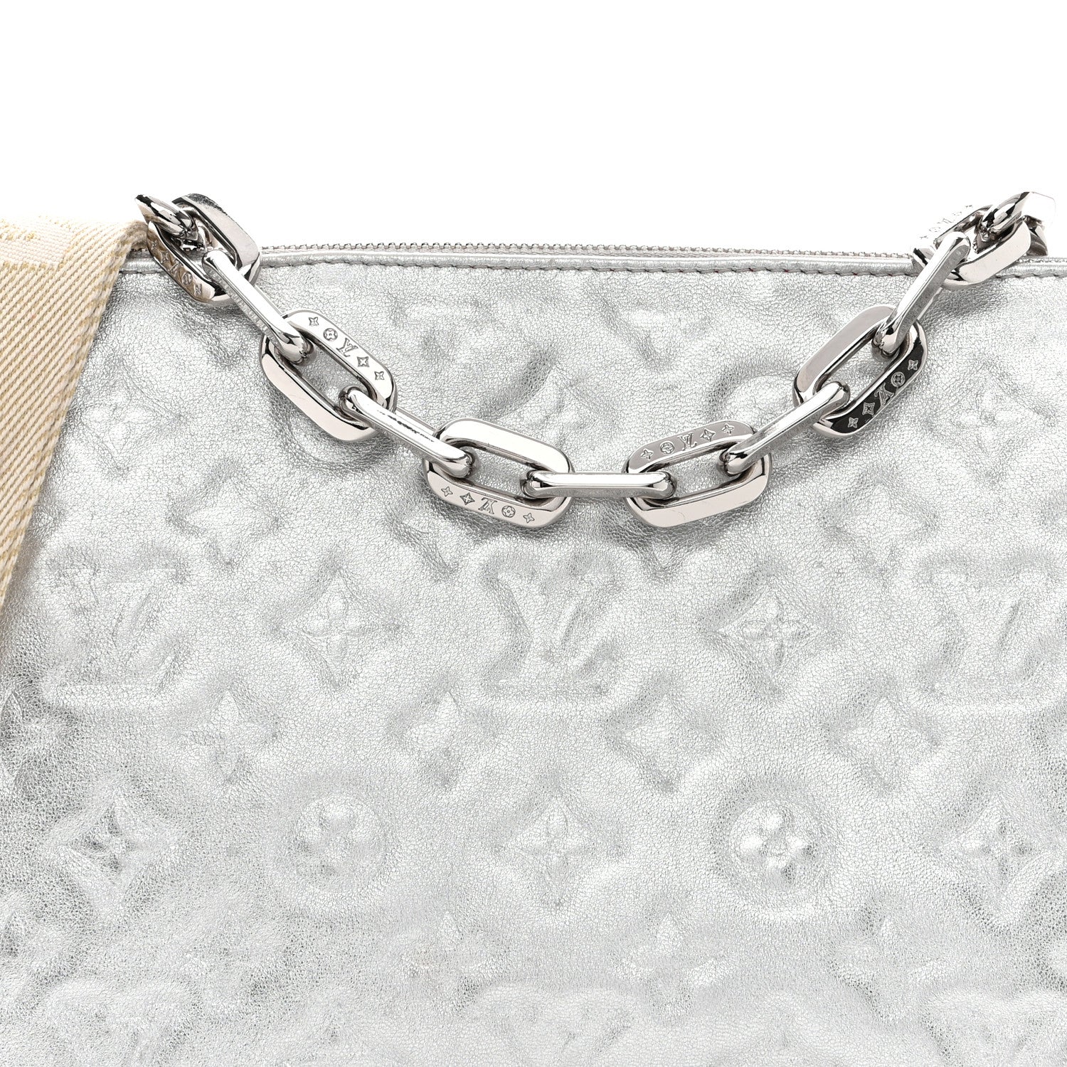 Louis Vuitton Metallic Lambskin Embossed Monogram Coussin BB Silver 9 of 14
