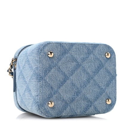 Chanel Printed Denim Quilted Mini Top Handle Vanity Case With Chain Light Blue 4 of 10