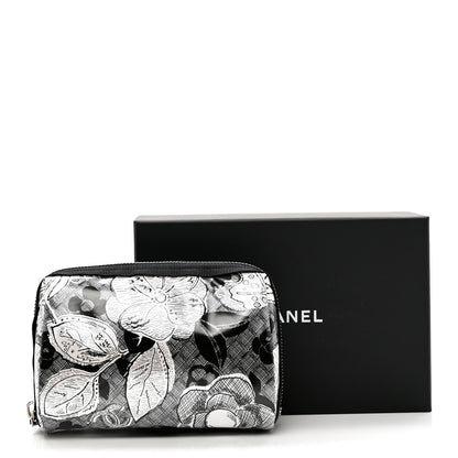 Chanel Coated Canvas Lambskin Camellia Cosmetic Pouch Black White 9 of 9