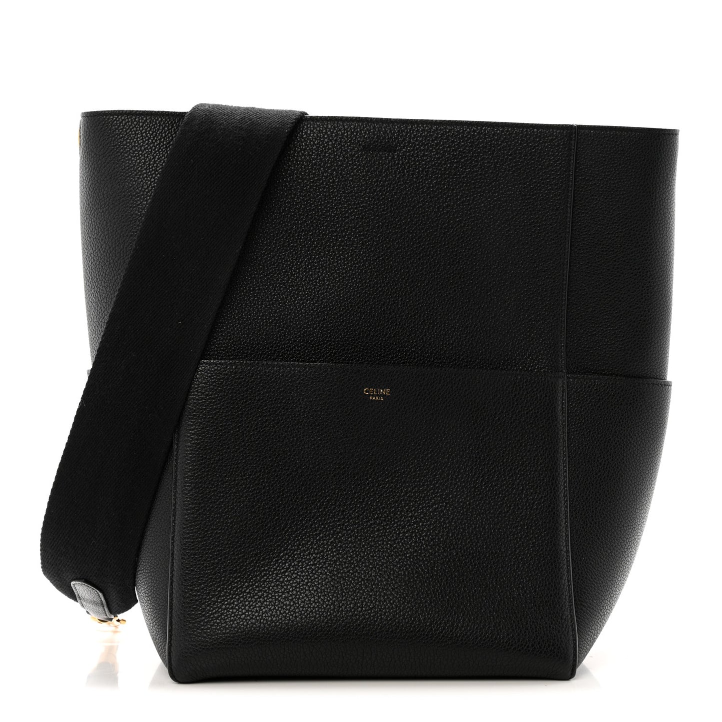 Soft Grained Calfskin Sangle Bucket Bag Black
