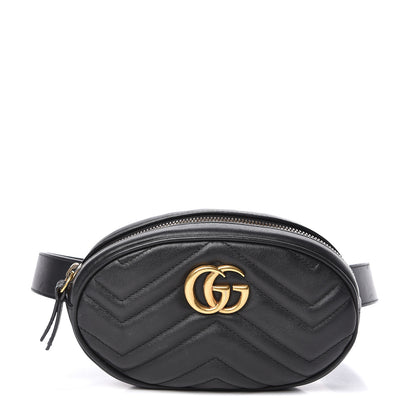 Gucci Calfskin Matelasse GG Marmont Belt Bag 75 30 Black 1 of 10