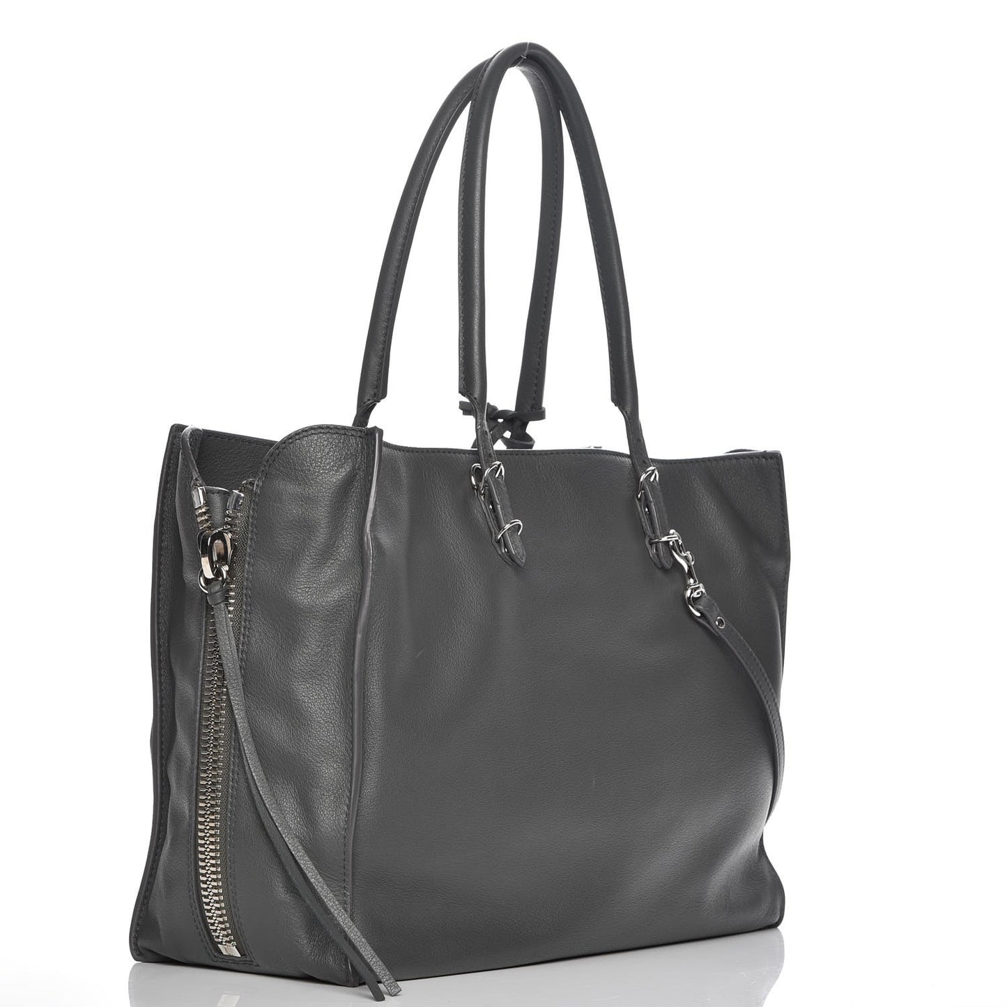 Veau Papier B4 Zip Around Tote Gris Fossile