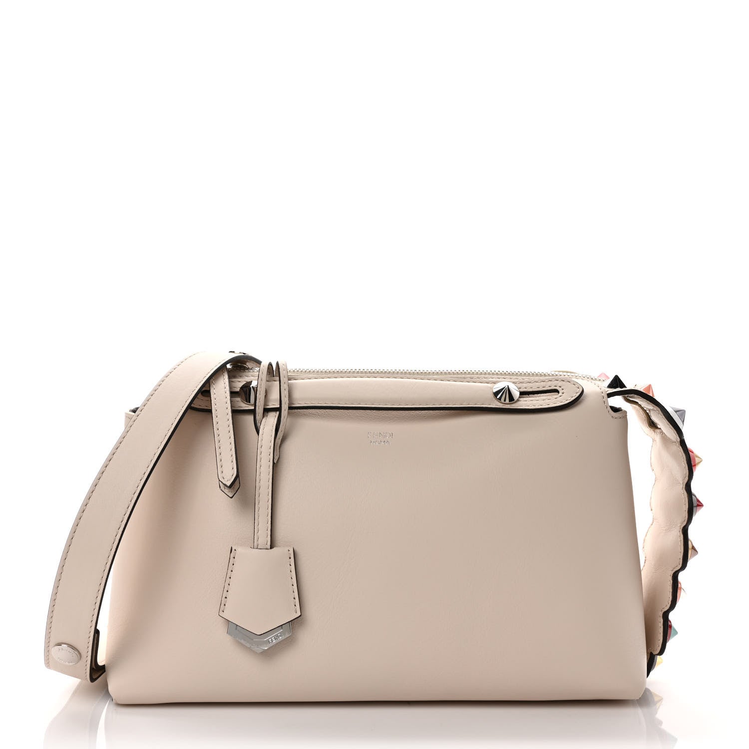 Fendi Vitello Dolce Croc Tail Studded Medium By The Way Boston Bag White Multicolor 3 of 11