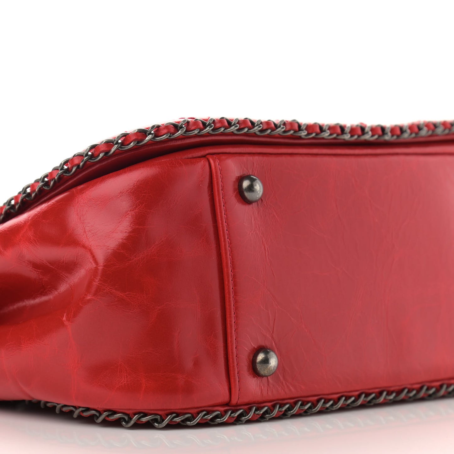 Glazed Calfskin Quilted Small CC Enchained Accordion Flap Red