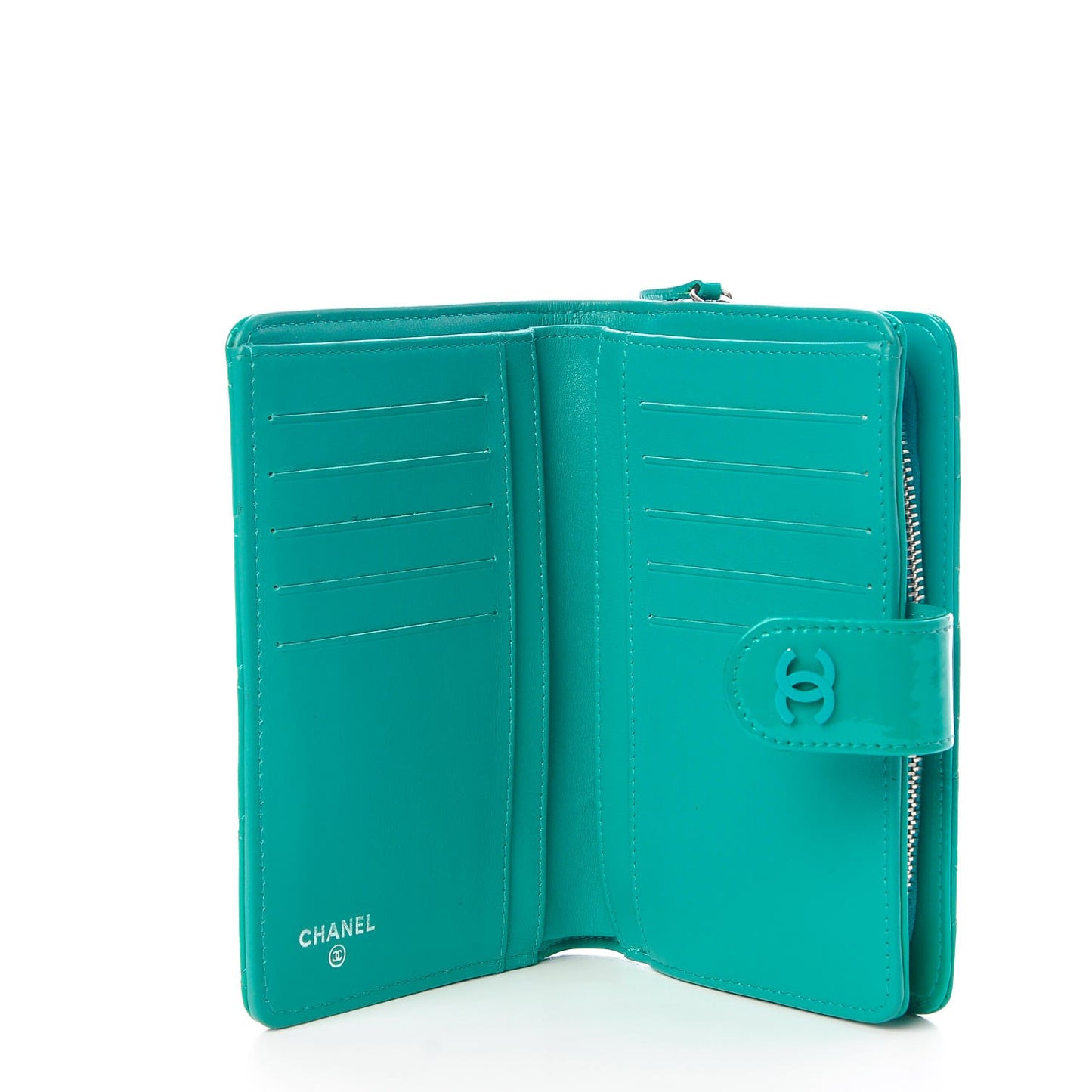 Patent Quilted Zip Pocket Wallet Turquoise
