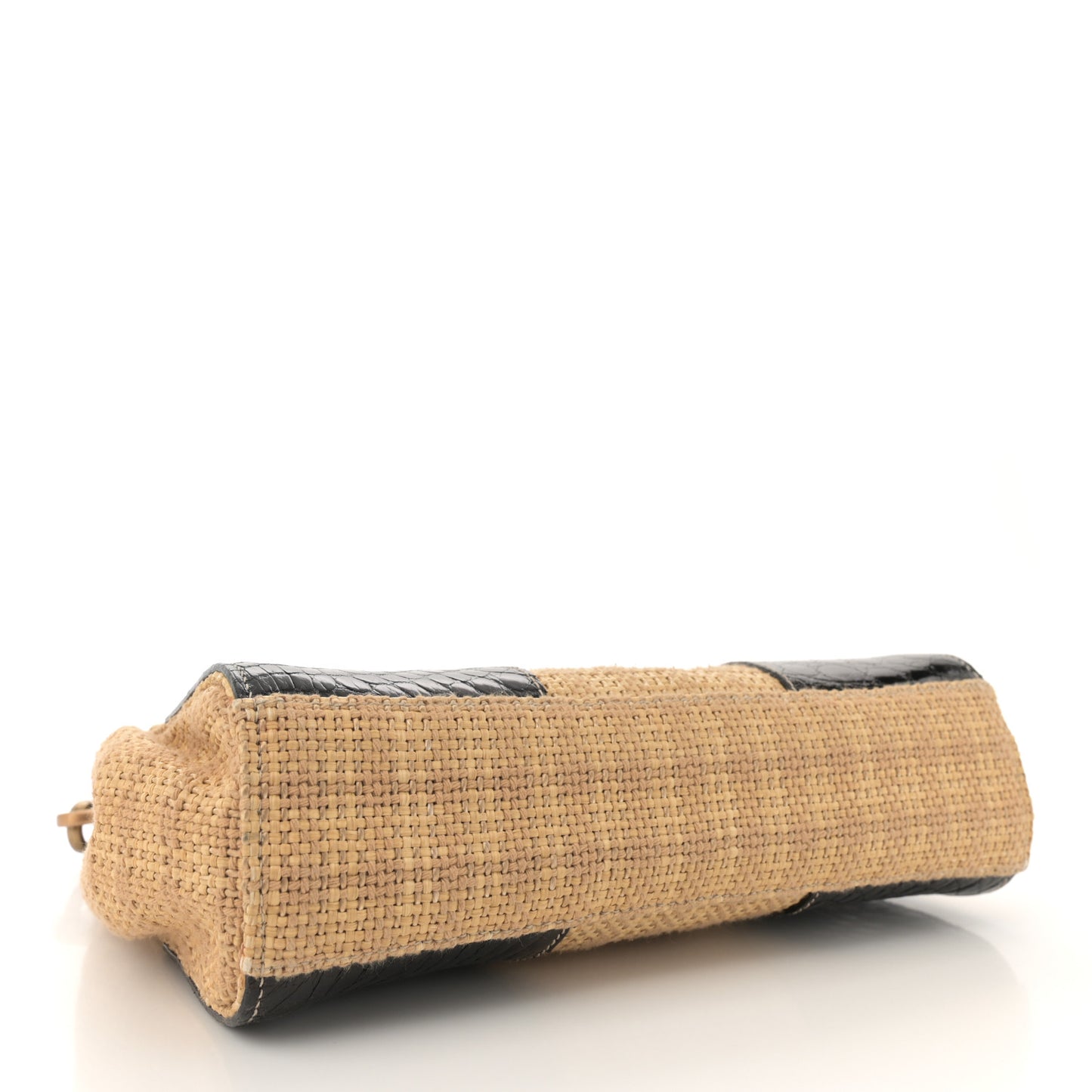 Straw Crocodile Woven Semitracolla Frame Bag Tabacco Black