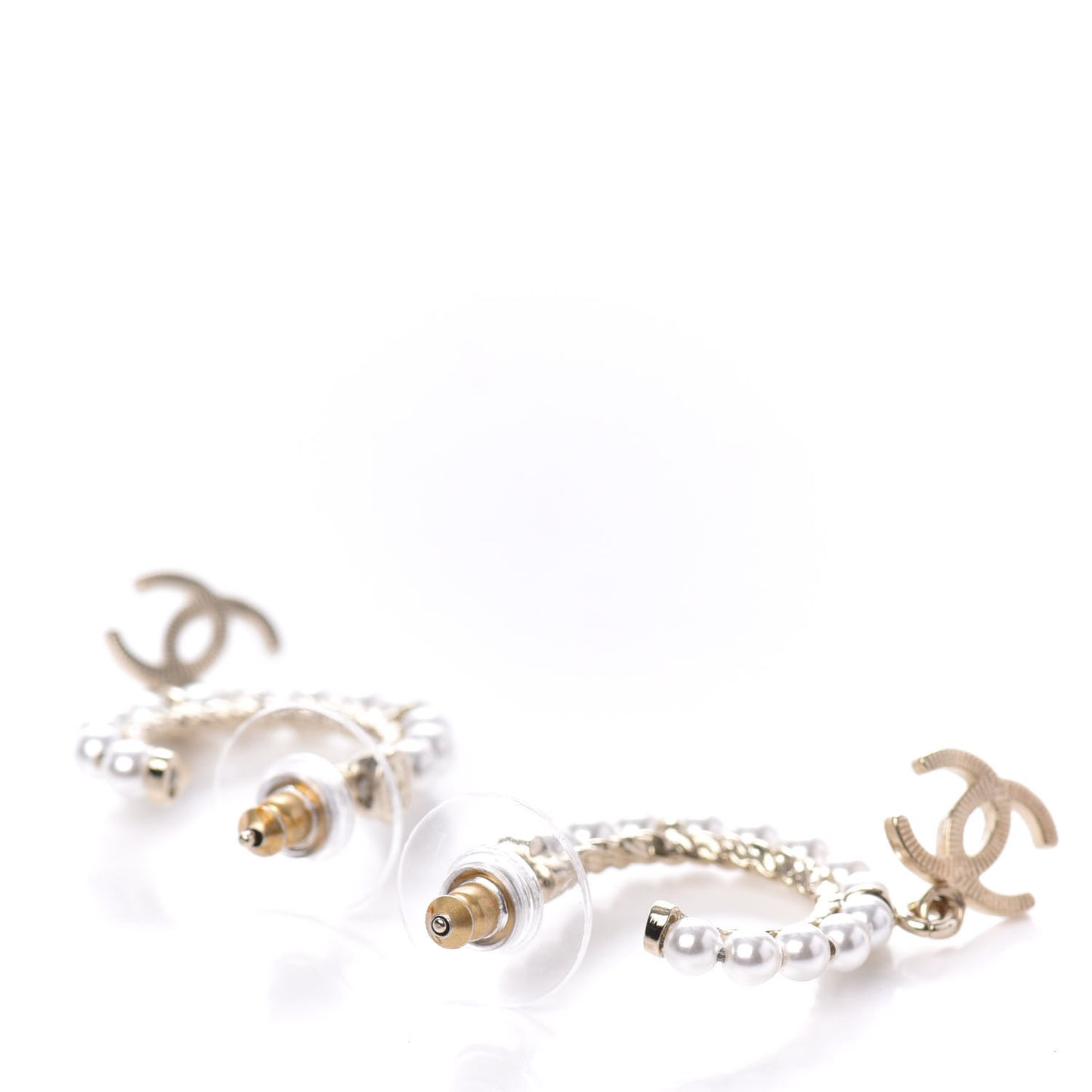 Pearl Charms CC Hoop Earrings Gold