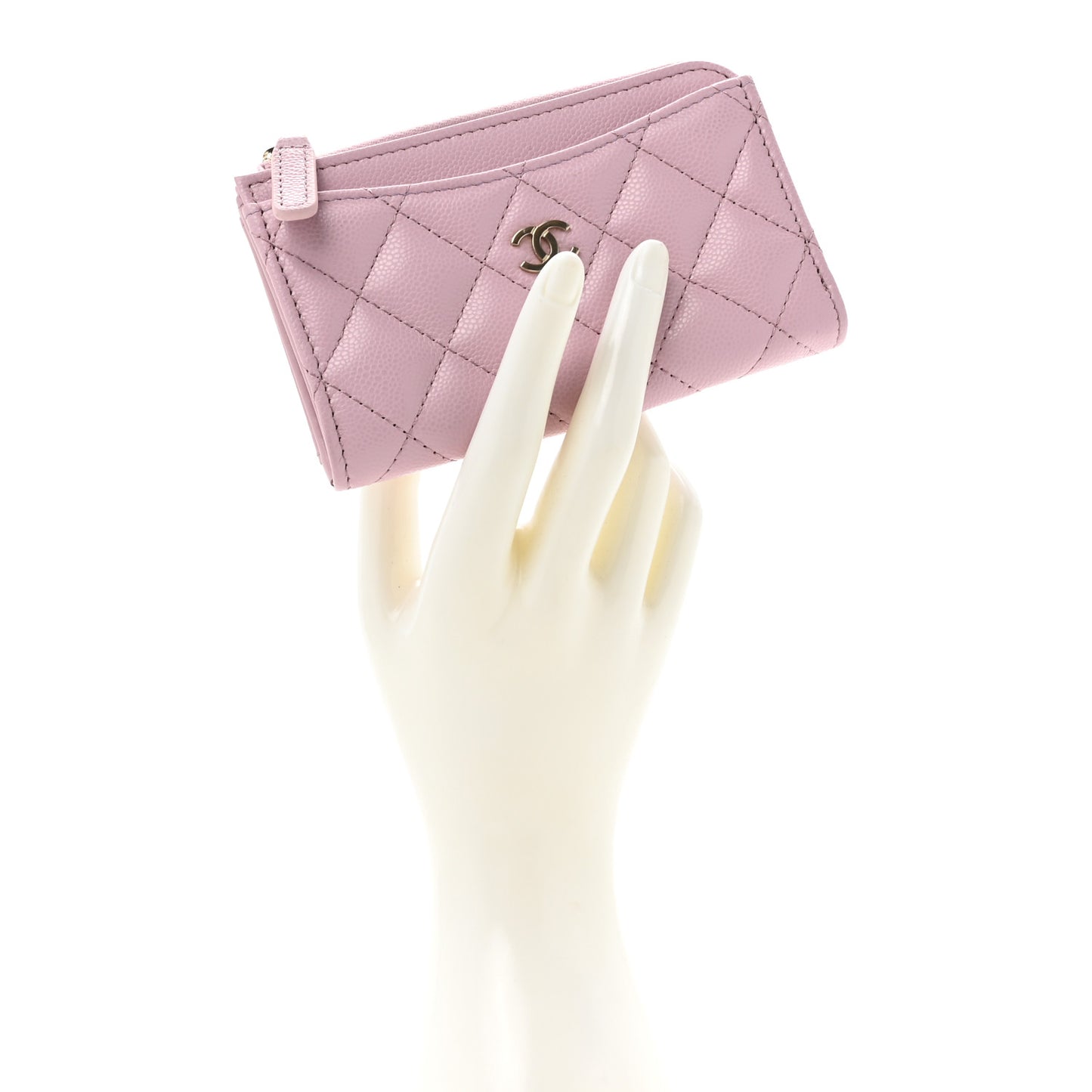 Caviar Quilted CC Zip Around Card Holder Light Pink