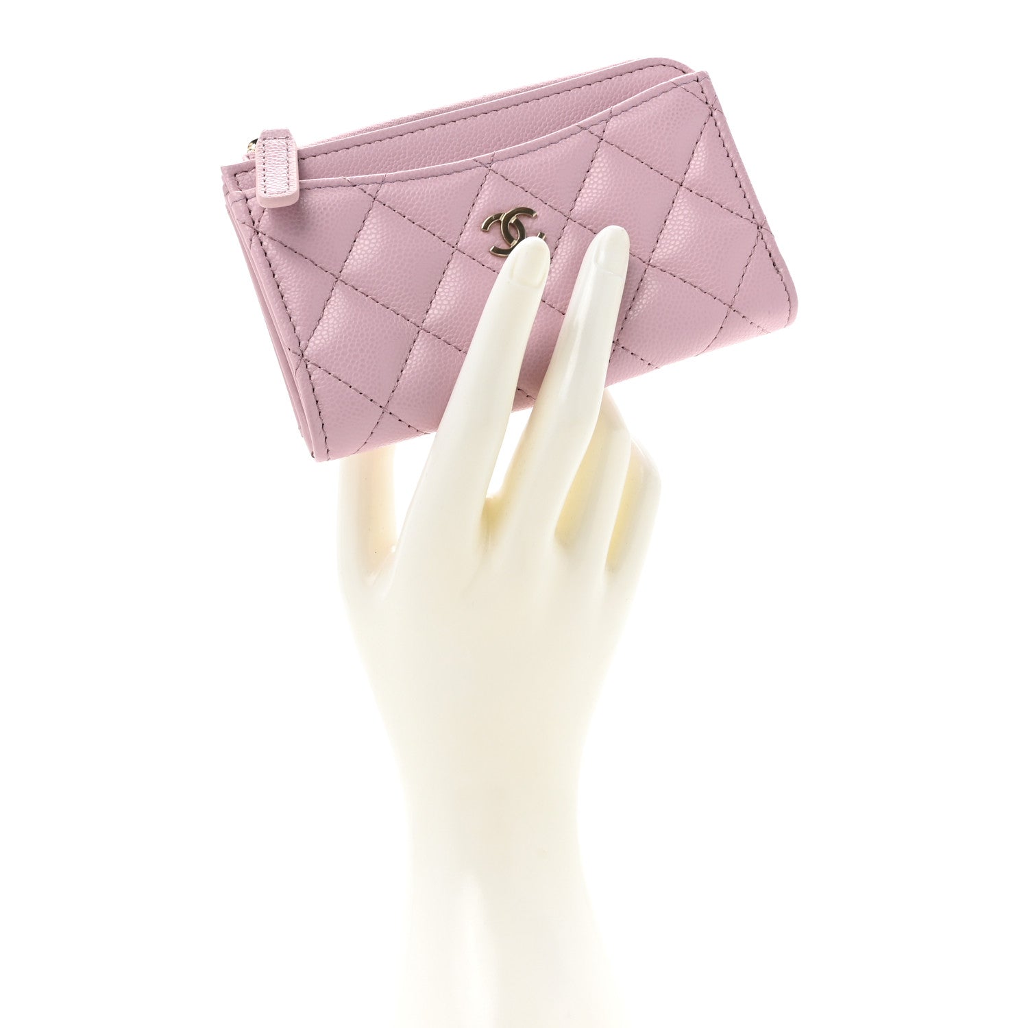 Chanel Caviar Quilted CC Zip Around Card Holder Light Pink 2 of 9