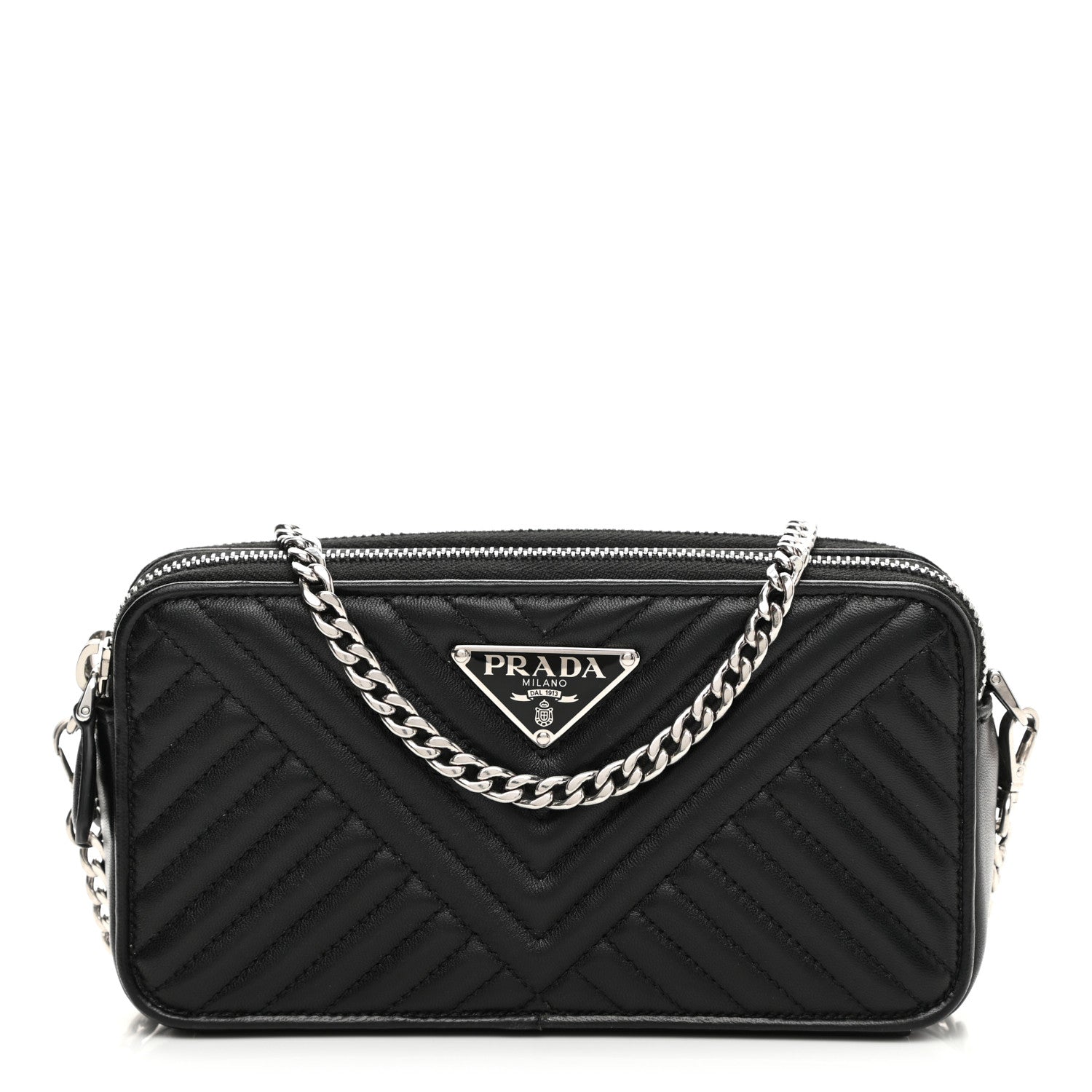 Prada Nappa Impunture Diagramme Mini Double Zip Chain Crossbody Bag Black 1 of 12