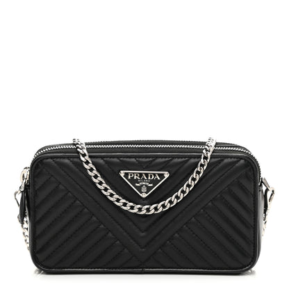 Prada Nappa Impunture Diagramme Mini Double Zip Chain Crossbody Bag Black 1 of 12