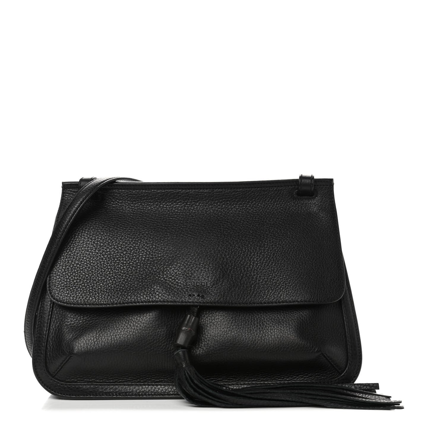 Pebbled Calfskin Medium Bamboo Daily Flap Shoulder Bag Black