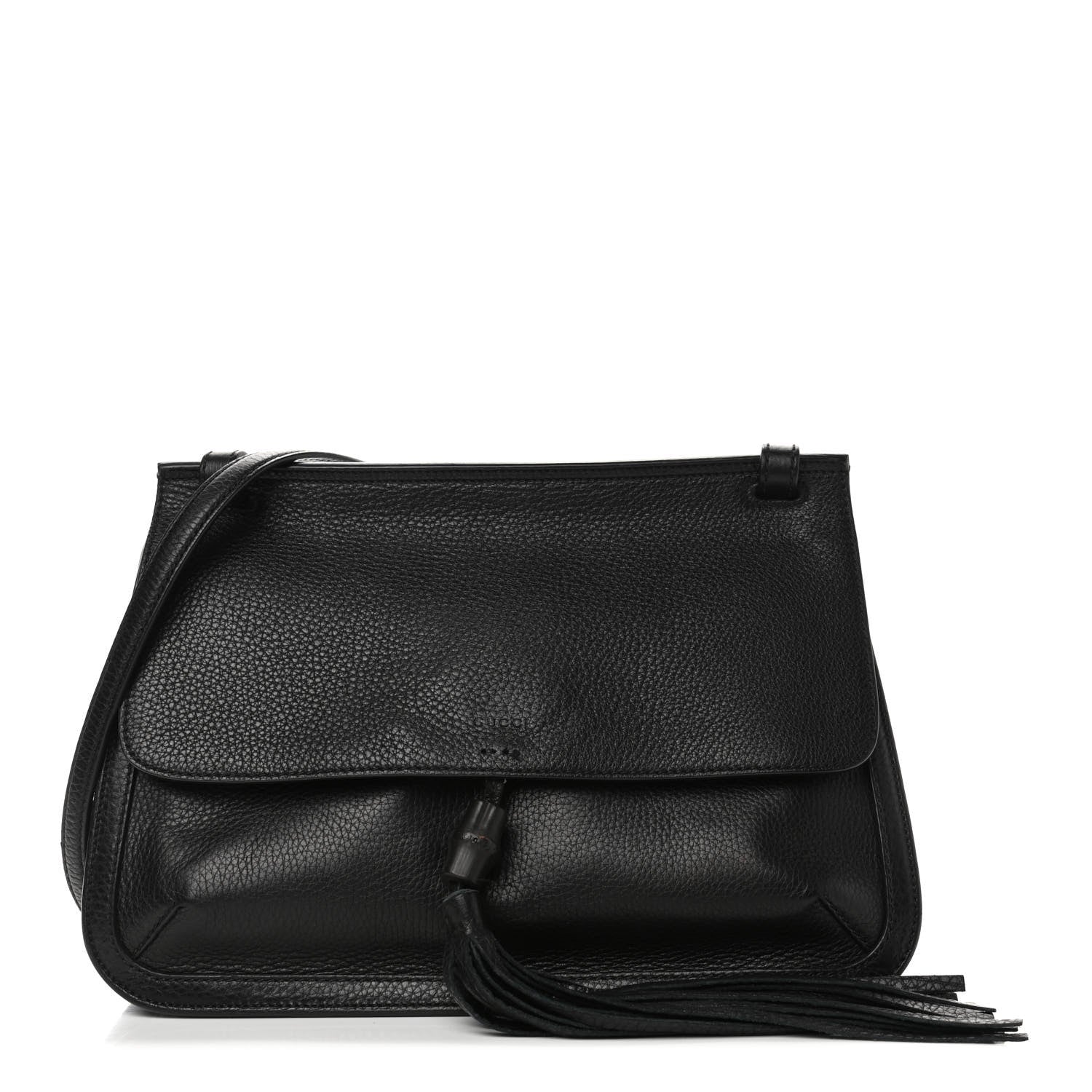 Gucci Pebbled Calfskin Medium Bamboo Daily Flap Shoulder Bag Black 1 of 6