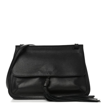 Gucci Pebbled Calfskin Medium Bamboo Daily Flap Shoulder Bag Black 1 of 6