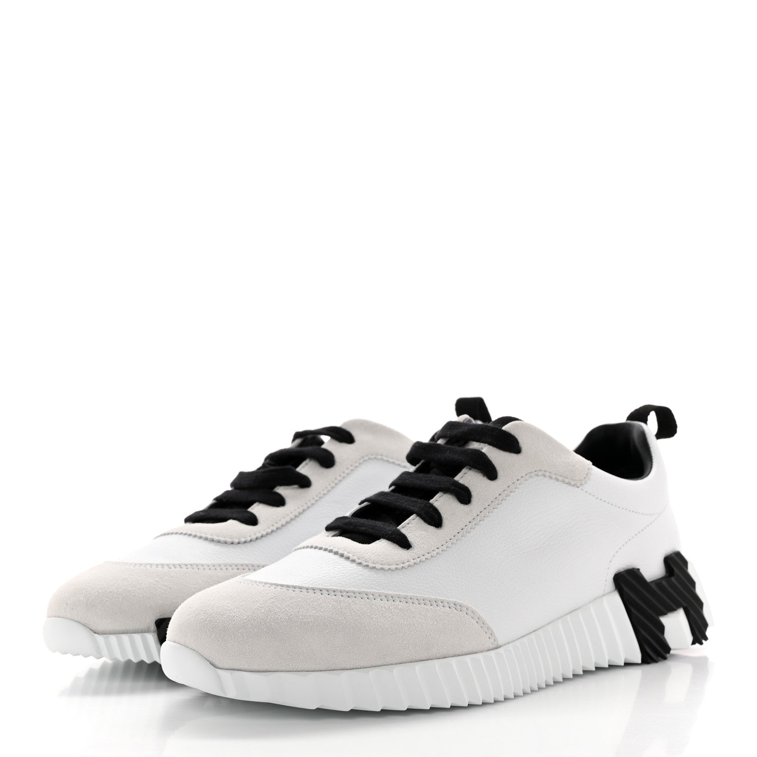 Hermes Goatskin Suede Goatskin Bouncing Sneakers 39 White Black 3 of 7