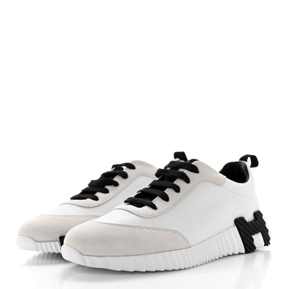 Hermes Goatskin Suede Goatskin Bouncing Sneakers 39 White Black 3 of 7