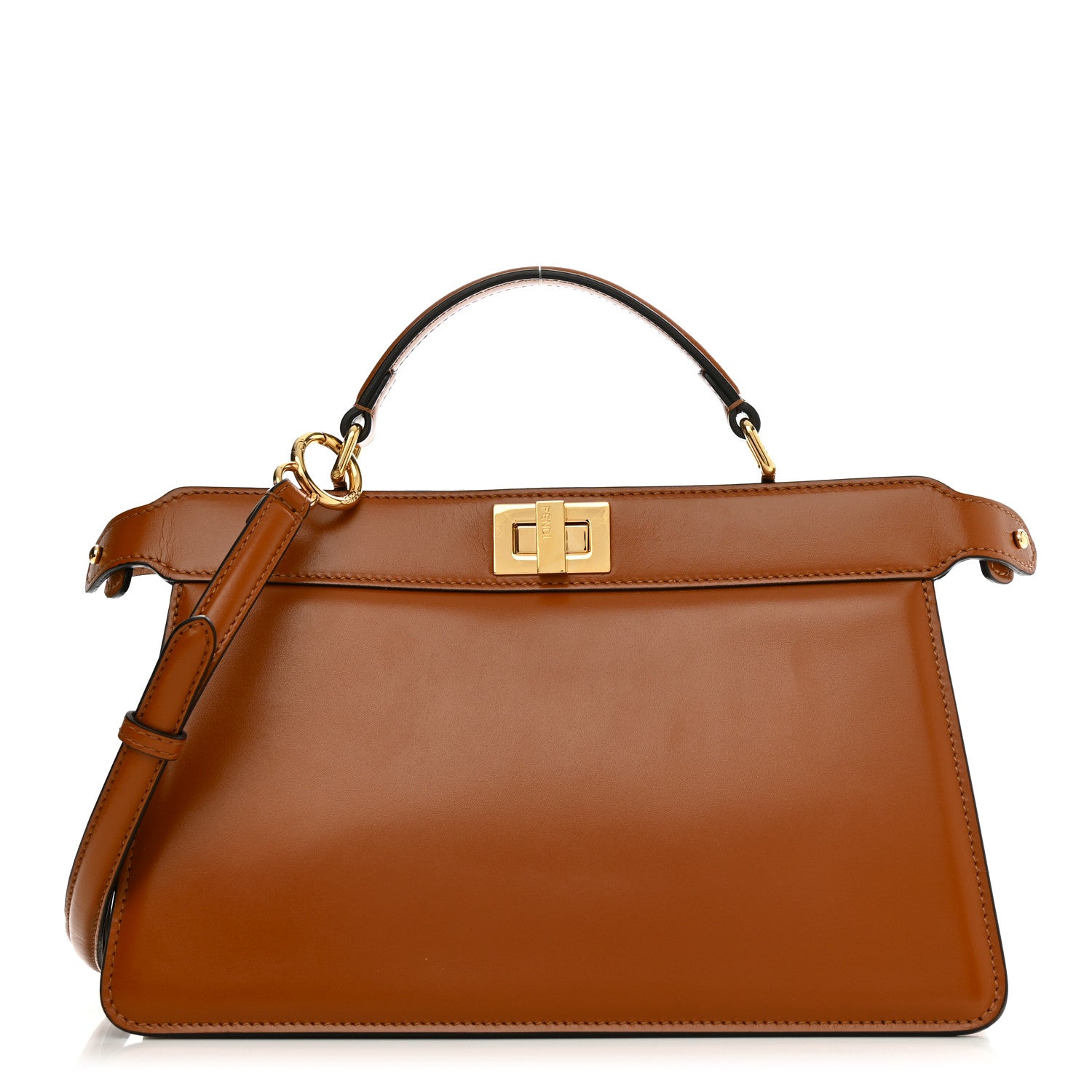 Fendi Vitello King Luxor Shiny Nappa Medium Peekaboo I SEE U East West Satchel Brandy Light Rose 1 of 11
