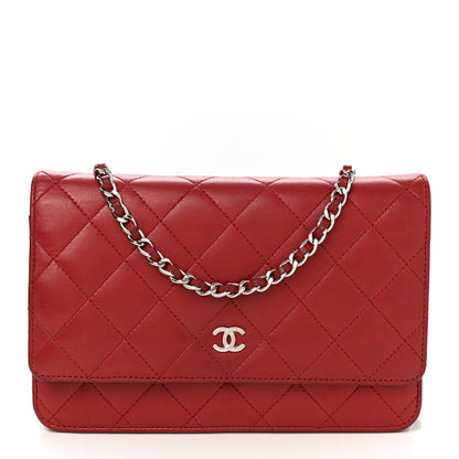 Chanel Lambskin Quilted Wallet On Chain WOC Red 1 of 14