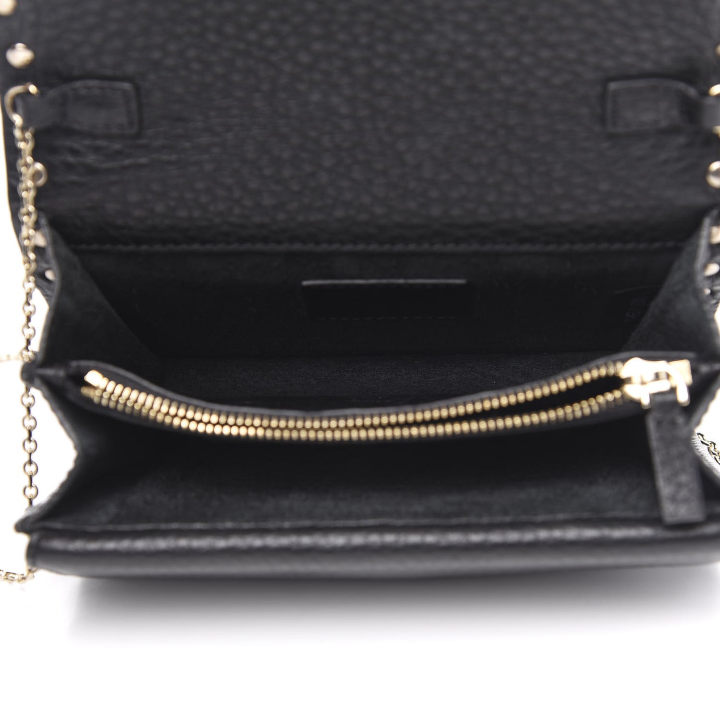 Pebbled Calfskin Rockstud Wallet on Chain Black