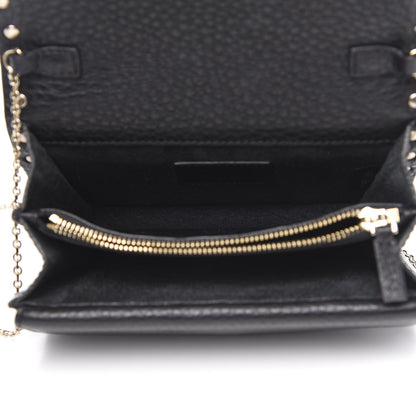 Valentino Garavani Pebbled Calfskin Rockstud Wallet on Chain Black 5 of 10
