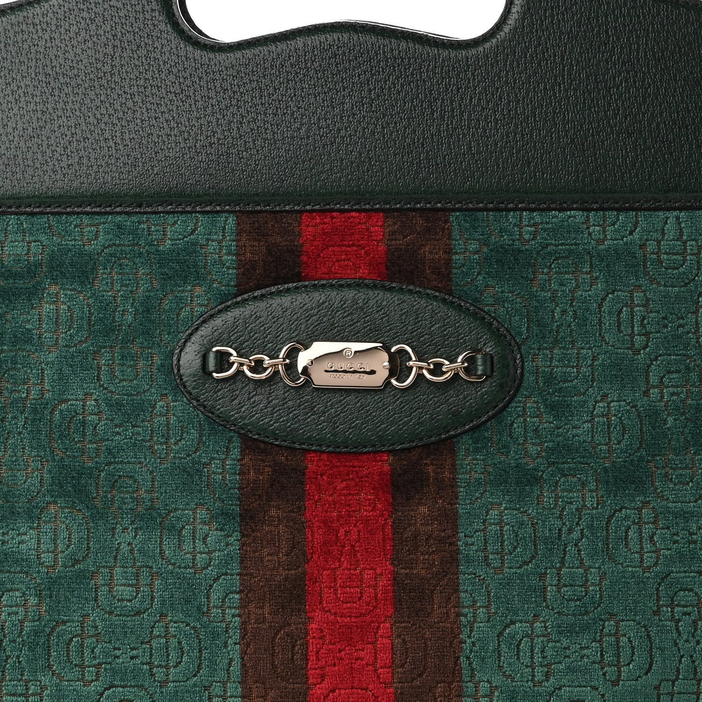 Velvet Horsebit Embossed Large Punch Top Handle Tote Green