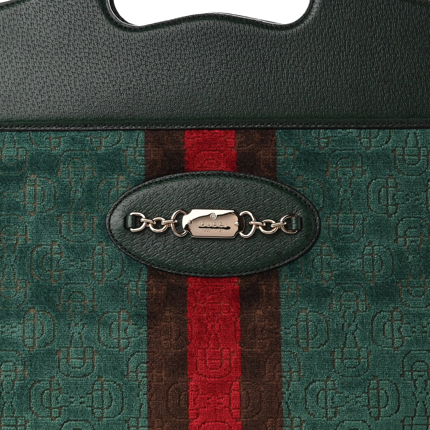 Gucci Velvet Horsebit Embossed Large Punch Top Handle Tote Green 8 of 9