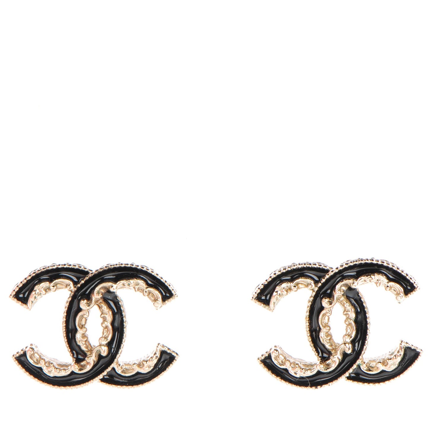 Enamel CC Baroque Earrings Black Gold