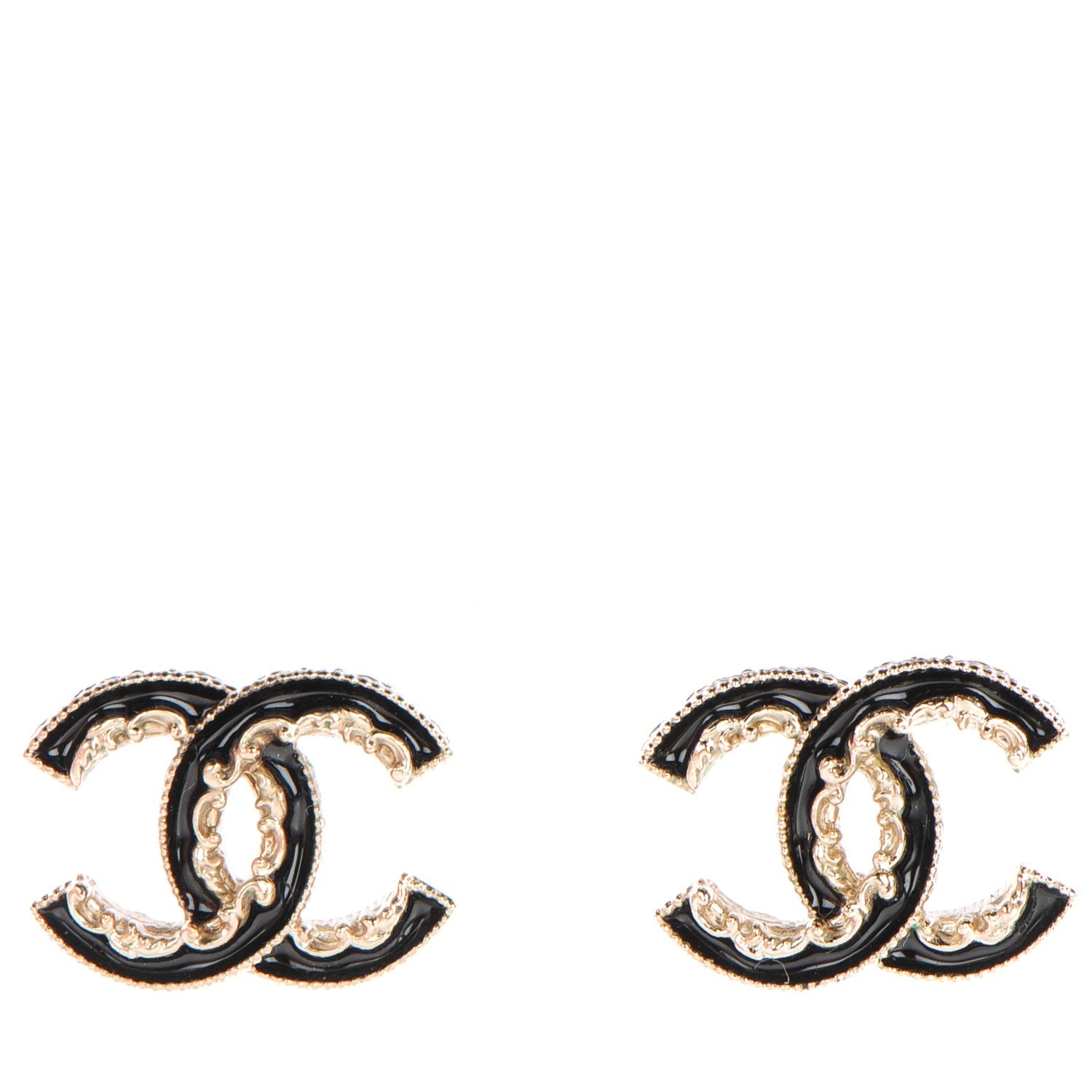 Chanel Enamel CC Baroque Earrings Black Gold 1 of 5
