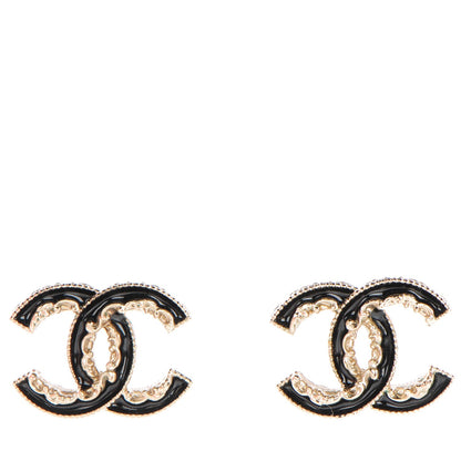 Chanel Enamel CC Baroque Earrings Black Gold 1 of 5