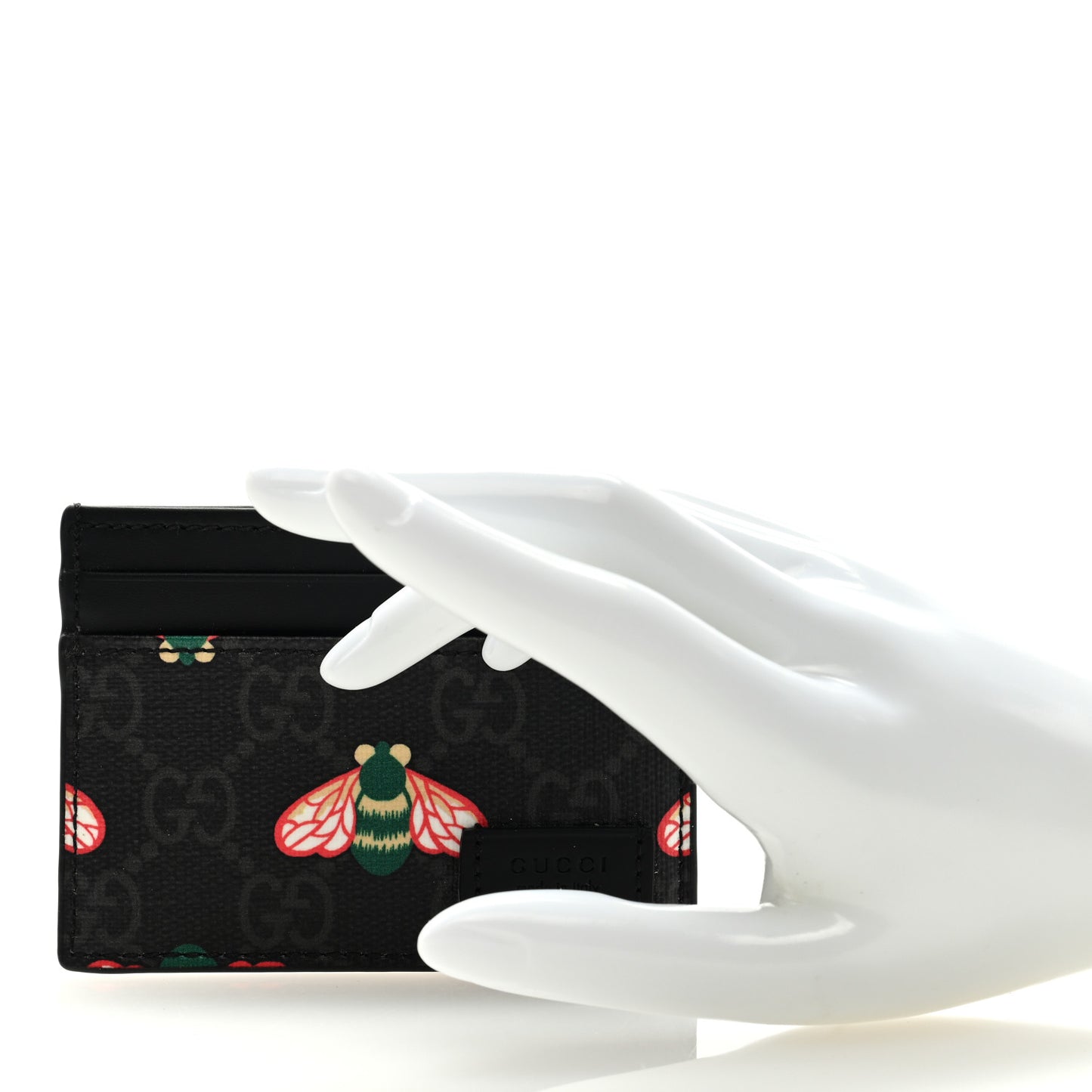 GG Supreme Monogram Bee Multicolor Appia Calfskin Card Holder Black Multicolor