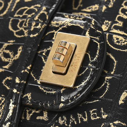 Chanel Calfskin Crocodile Embossed Graffiti 2.55 Cocodile Reissue Compact Wallet Black Gold 5 of 5