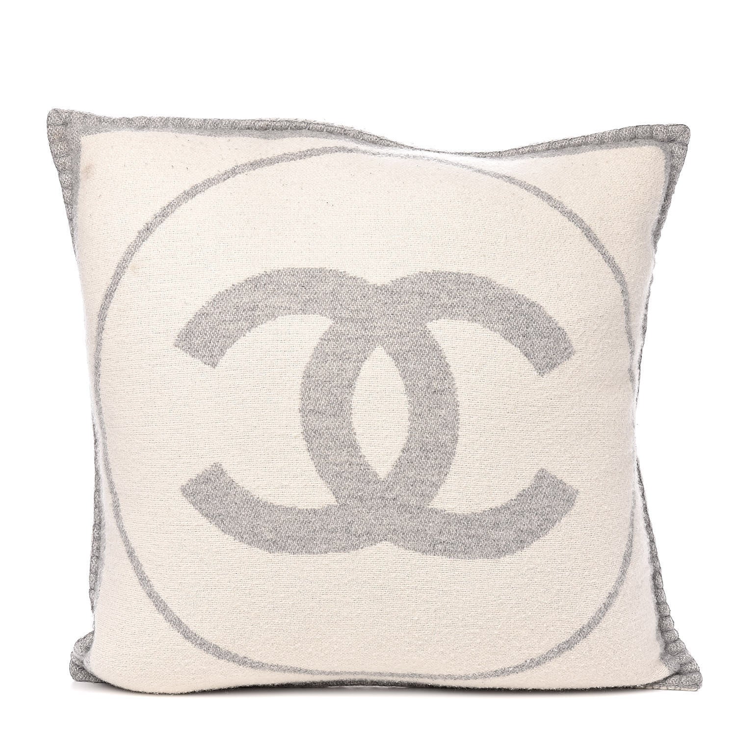 Chanel Merino Wool Cashmere CC Pillow Grey Off White 1 of 5