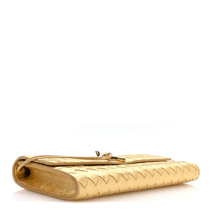 Bottega Veneta Metallic Satin Lambskin Intrecciato Long Andiamo Top Handle Clutch Gold 4 of 10