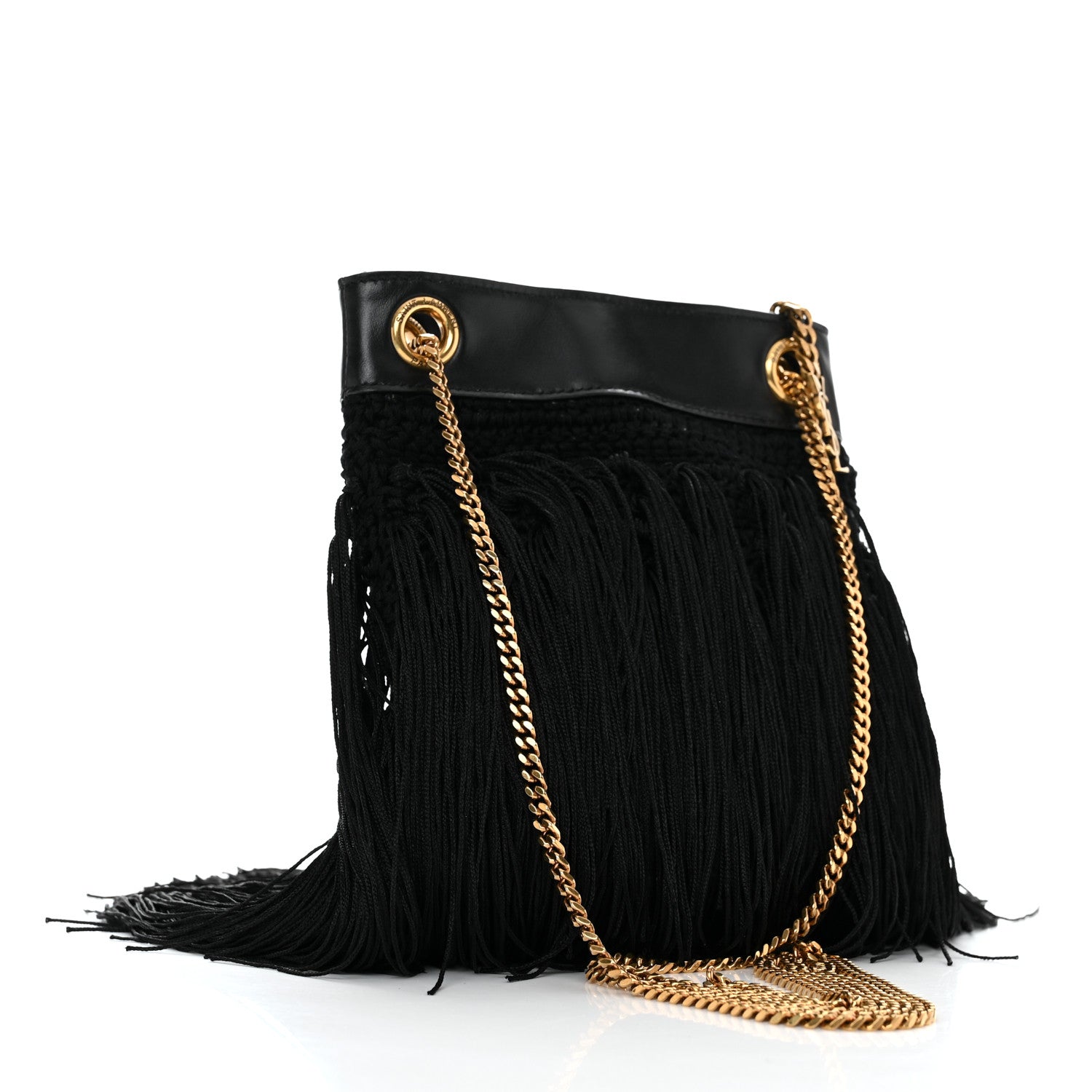 Saint Laurent Crochet Fringe Grace Small Hobo Bag Black 2 of 10