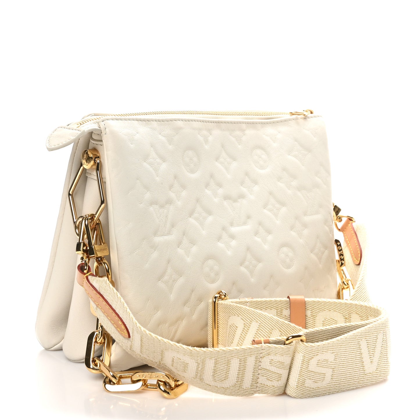 Lambskin Embossed Monogram Coussin PM Cream