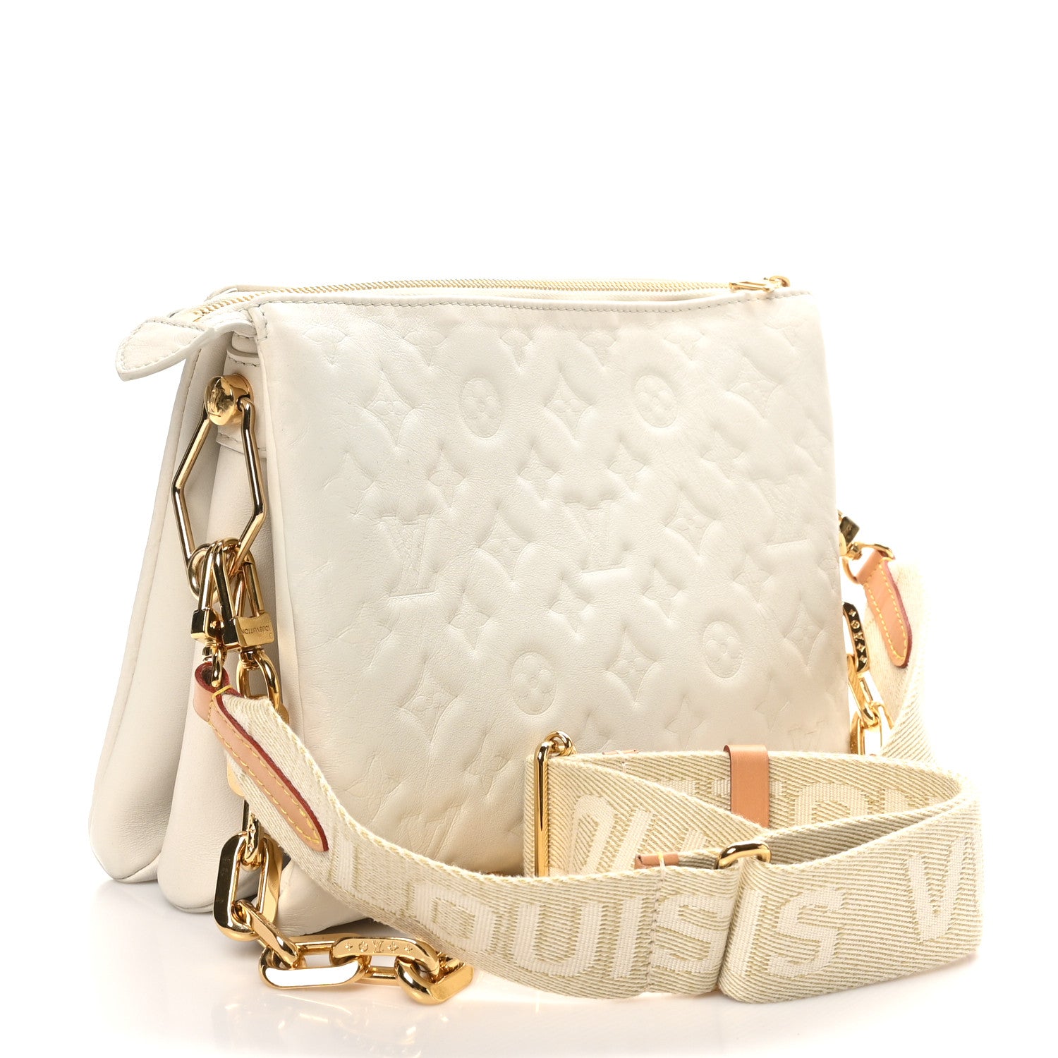 Louis Vuitton Lambskin Embossed Monogram Coussin PM Cream 3 of 9
